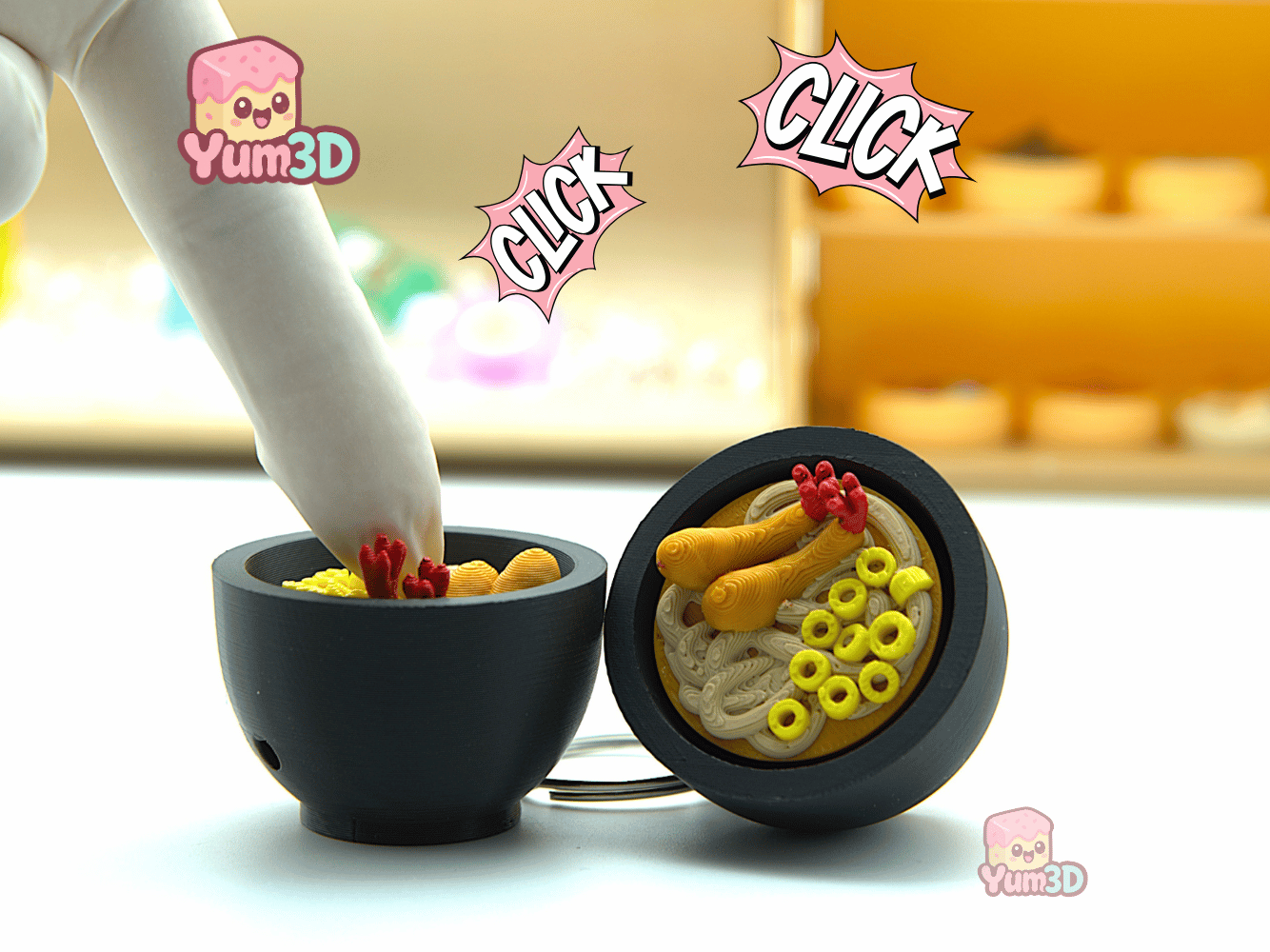 🍜 Yum3D Tempura Ramen Fidget Clicker Keychain - Cute Backpack
